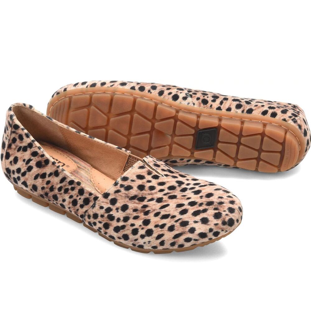 Born Sebra Leopard Loafer Flats Black Natural Animal Print 10 10M